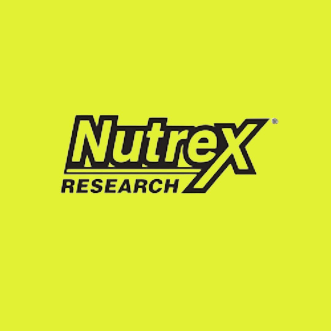 Nutrex Research bold logo on bright yellow background.