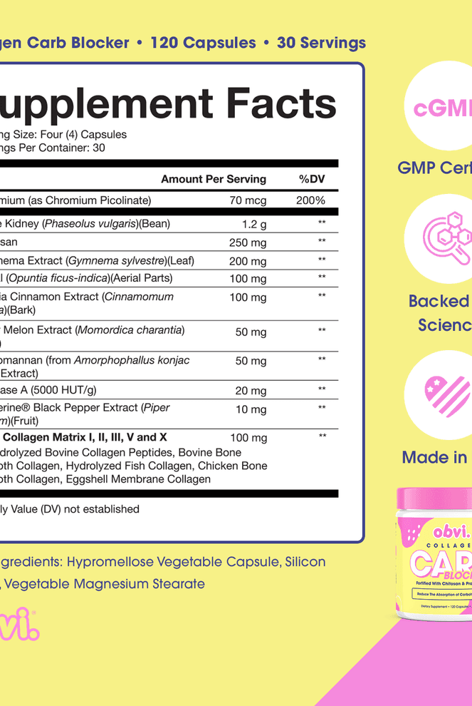 Supplement facts for Obvi Carb Blocker
