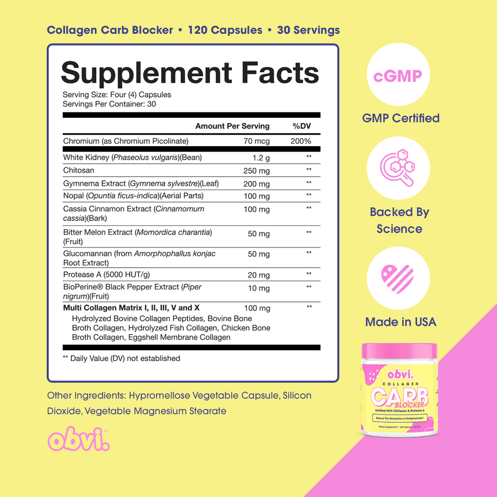 Supplement facts for Obvi Carb Blocker