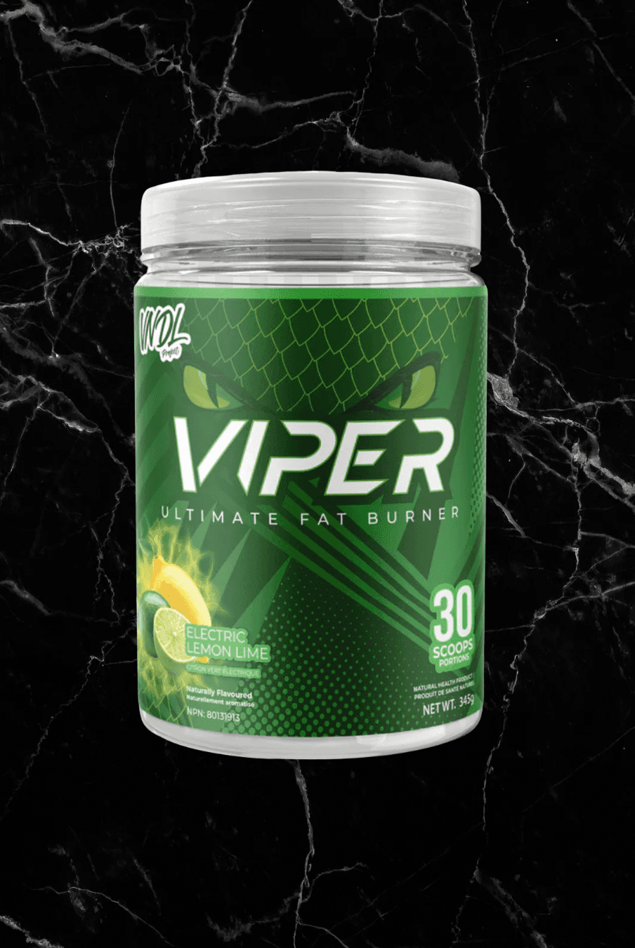VNDL VIPER Electric Lemon Lime fat burner supplement with 30 scoops, designed to boost energy and support fat loss in a citrus flavor.