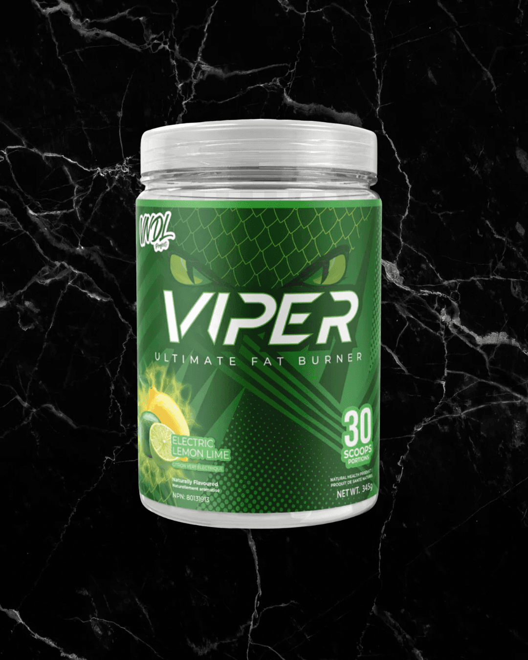 VNDL VIPER Electric Lemon Lime fat burner supplement with 30 scoops, designed to boost energy and support fat loss in a citrus flavor.