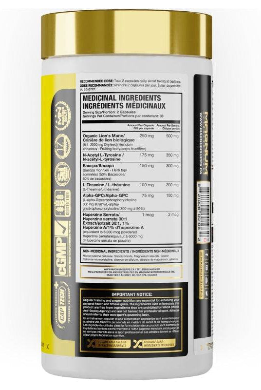 Ingredients list on Magnum Mane Brain Nootropic Supplement