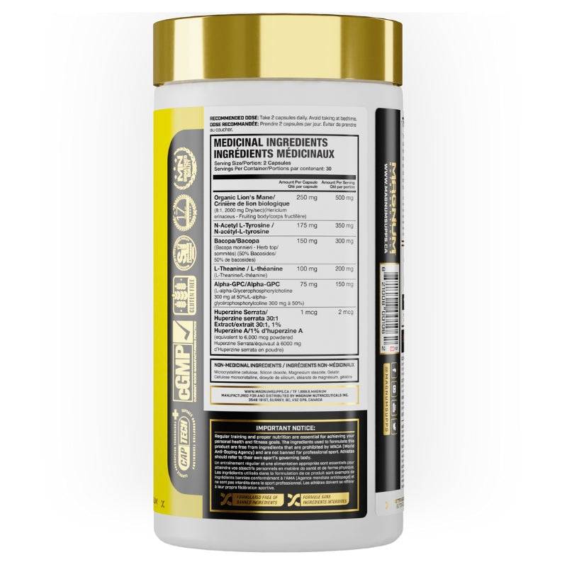 Ingredients list on Magnum Mane Brain Nootropic Supplement