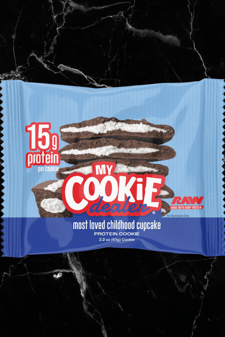 My Cookie Dealer 2oz Most Loved Childhood Cupcake protein cookie with 15g protein, combining nostalgia and fitness in a snack-sized treat.