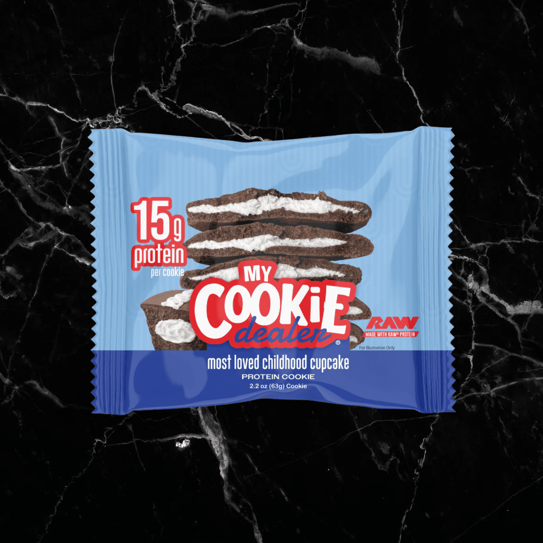 My Cookie Dealer 2oz Most Loved Childhood Cupcake protein cookie with 15g protein, combining nostalgia and fitness in a snack-sized treat.