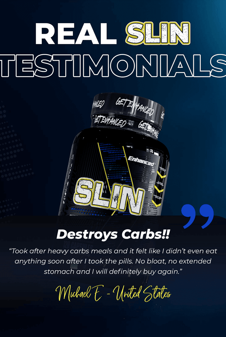 Slin Glucose Disposal - SLIN Supplement customer testimonial highlighting carb digestion support and reduced bloating after heavy meals.