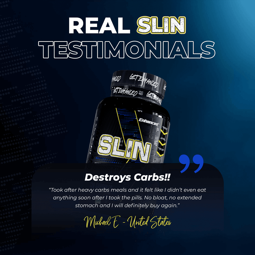 Slin Glucose Disposal - SLIN Supplement customer testimonial highlighting carb digestion support and reduced bloating after heavy meals.