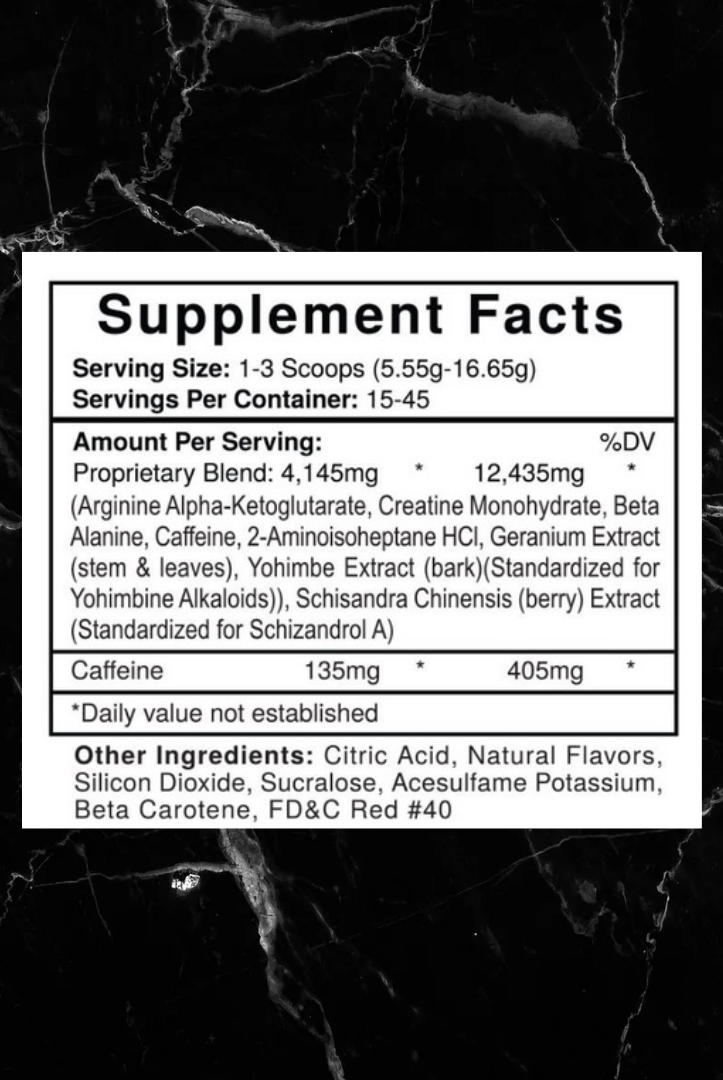 Supplement facts label for USP Labs Jack3d DMHA Pre-Workout showing ingredients, caffeine content, and proprietary blend details.