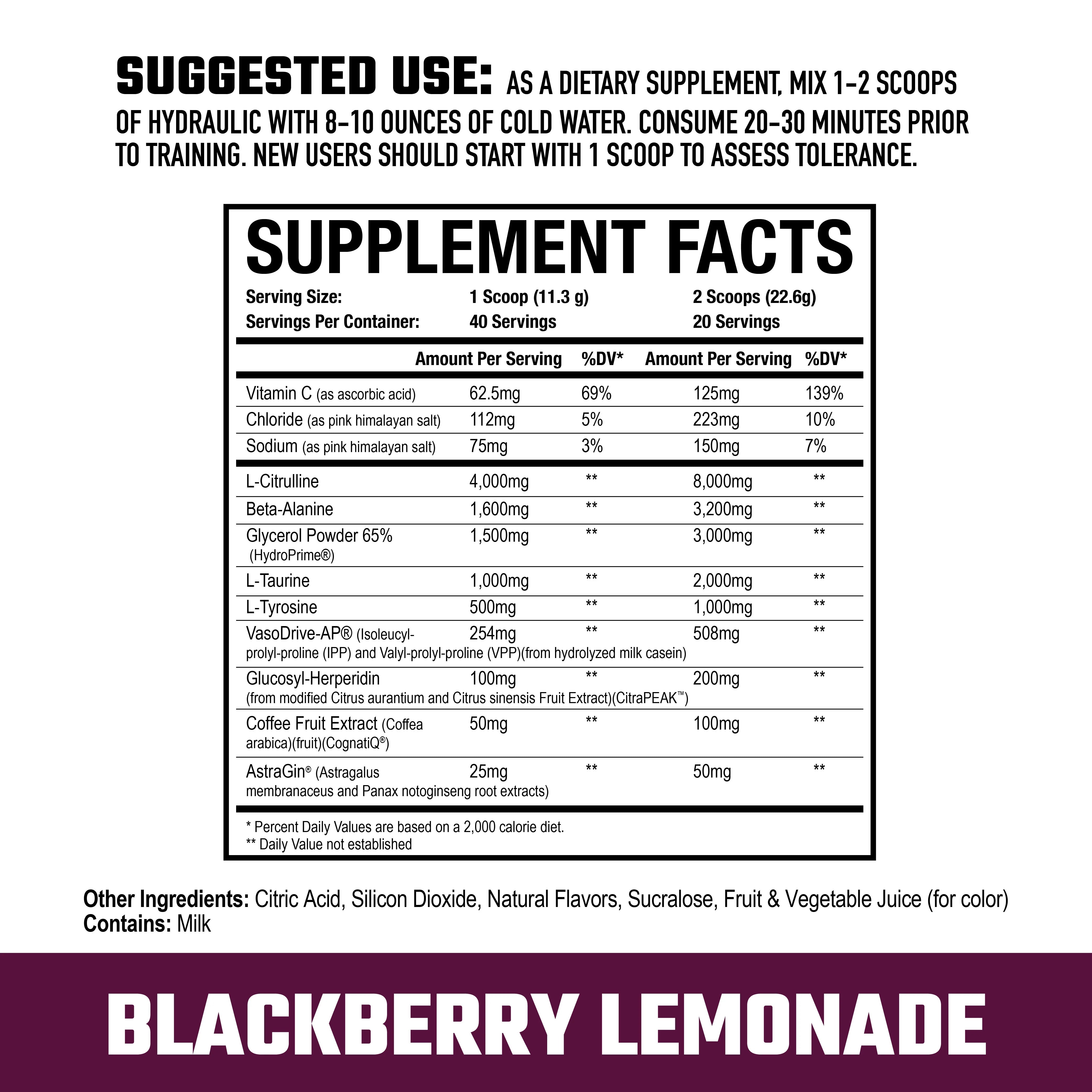Axe Sledge Hydraulic V2 Blackberry Lemonade non stim pump supplement with Citrulline, Beta-Alanine, and Cognatiq for peak workout performance.