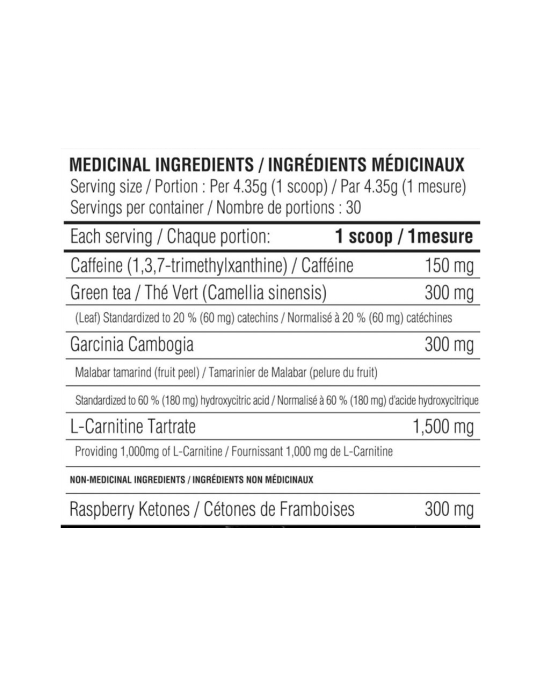 Supplement facts label for Believe Supplements Energy Essentials, showing caffeine, green tea, Garcinia Cambogia, L-Carnitine, and raspberry ketones per scoop.