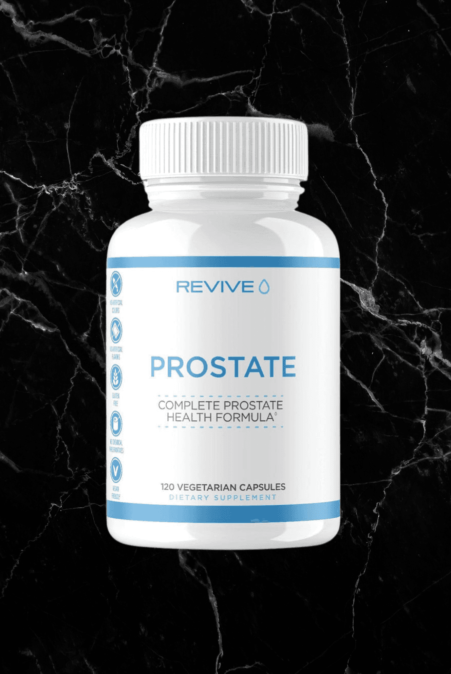 Revive Prostate - Prostate Health Supplement bottle with 120 vegetarian capsules, designed to support prostate and bladder health naturally.