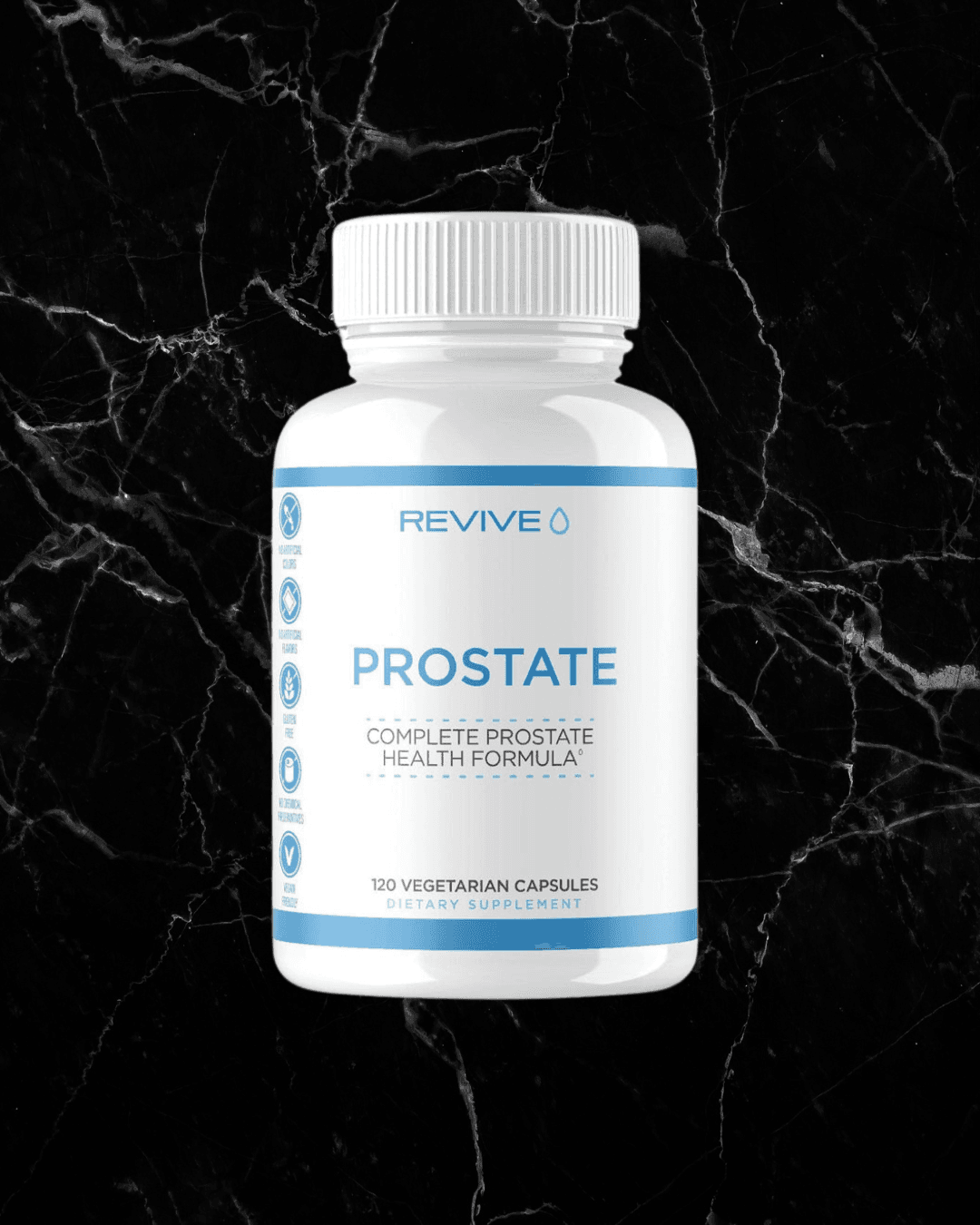 Revive Prostate - Prostate Health Supplement bottle with 120 vegetarian capsules, designed to support prostate and bladder health naturally.