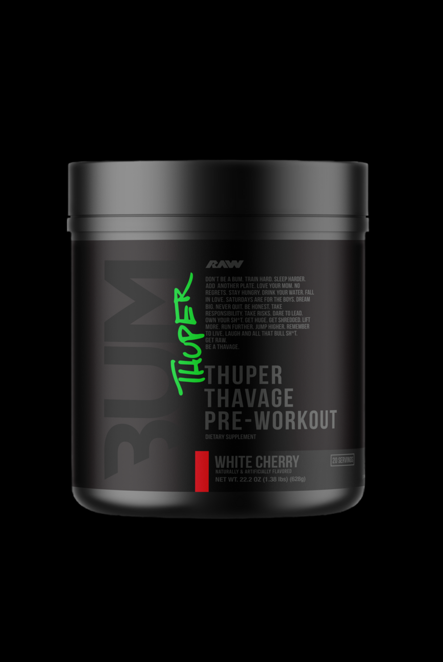 CBUM Thuper Thavage Pre Workout White Cherry flavor supports focus and hydration. Premium supplement for intense training sessions.