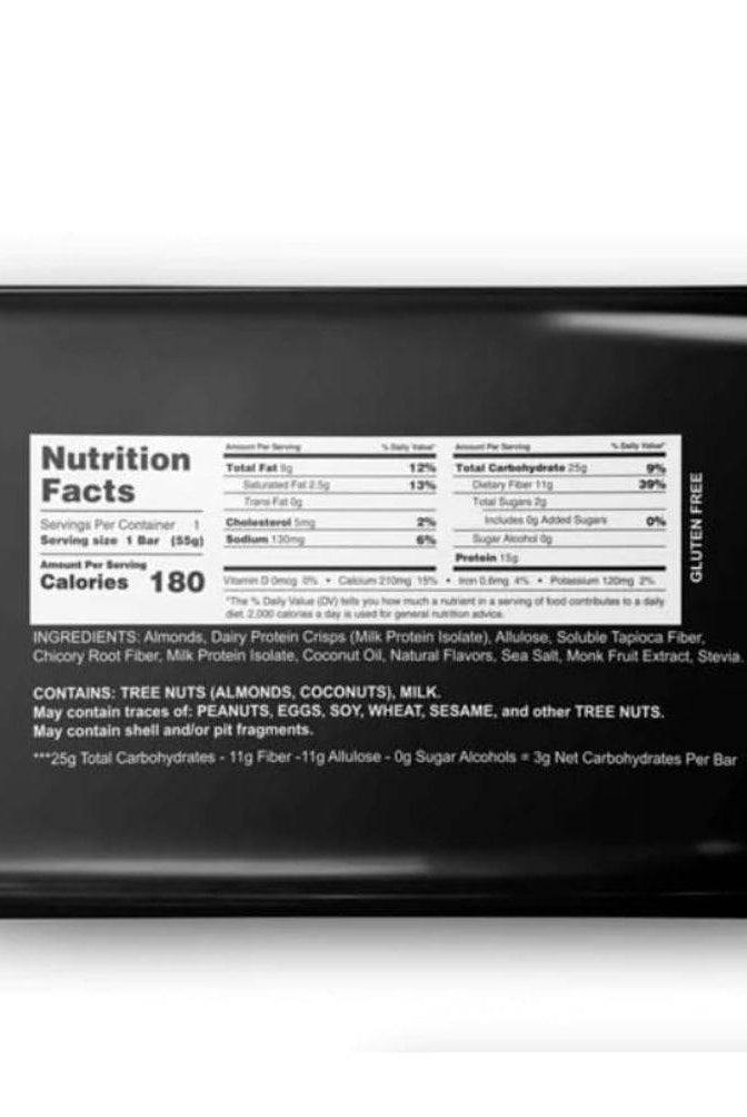 Back of Sepe Nutrition Marshmallow Crisp Protein Treat wrapper displaying detailed nutrition facts and ingredients for high protein keto snack bar.