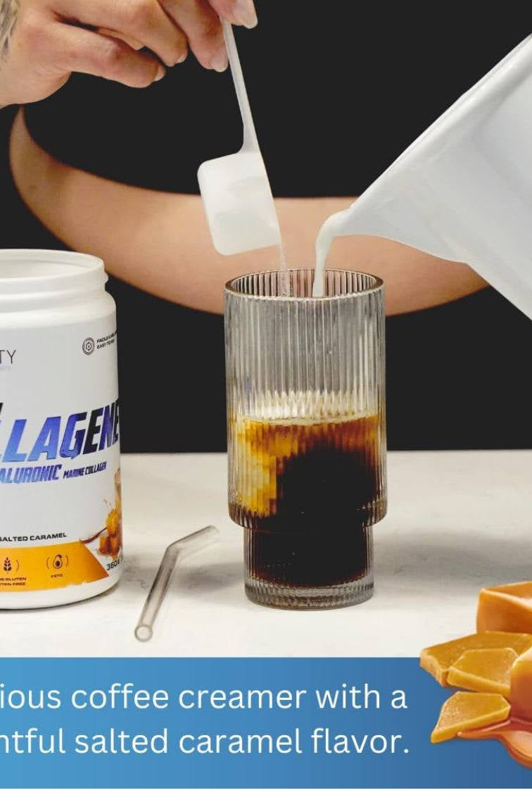 Pouring Unity Marine Collagen into Coffee