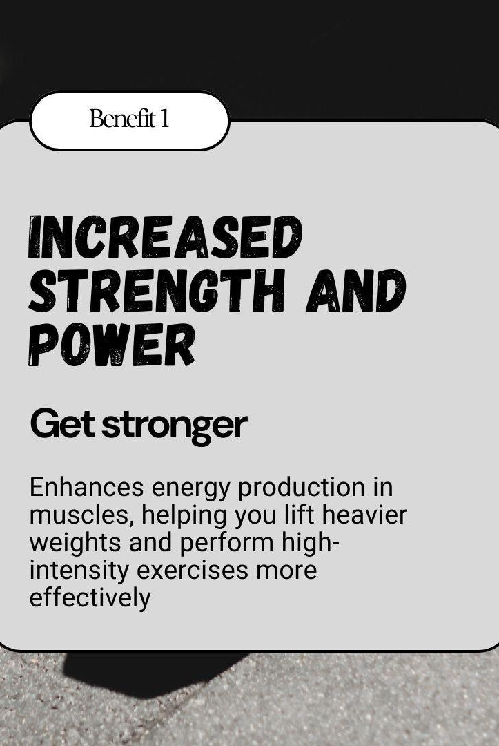 Benefit card for BulkBully Strawberry Creatine Gummies showing increased strength and power for enhanced workout performance.