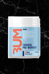 CBUM Thavage Pre Workout in blue label packaging. Boosts muscle gain and focus with scientifically formulated ingredients.