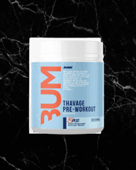 CBUM Thavage Pre Workout in blue label packaging. Boosts muscle gain and focus with scientifically formulated ingredients.