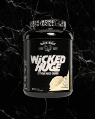 Black Magic Mass Gainer in vanilla flavor with 1200 calories and 54g protein per serving, ideal for muscle gain and bulking nutrition.