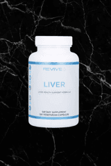 Revive Liver 30 Servings - Liver Health Supplement bottle with white label and blue accents, designed for liver support and detox.