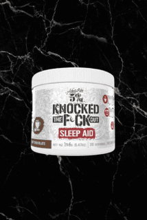 5% Knocked The F*ck Out Sleep Aid in Hot Chocolate flavor by Rich Piana, herbal supplement for deep sleep and muscle recovery, 30 servings.