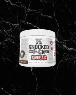 5% Knocked The F*ck Out Sleep Aid in Hot Chocolate flavor by Rich Piana, herbal supplement for deep sleep and muscle recovery, 30 servings.