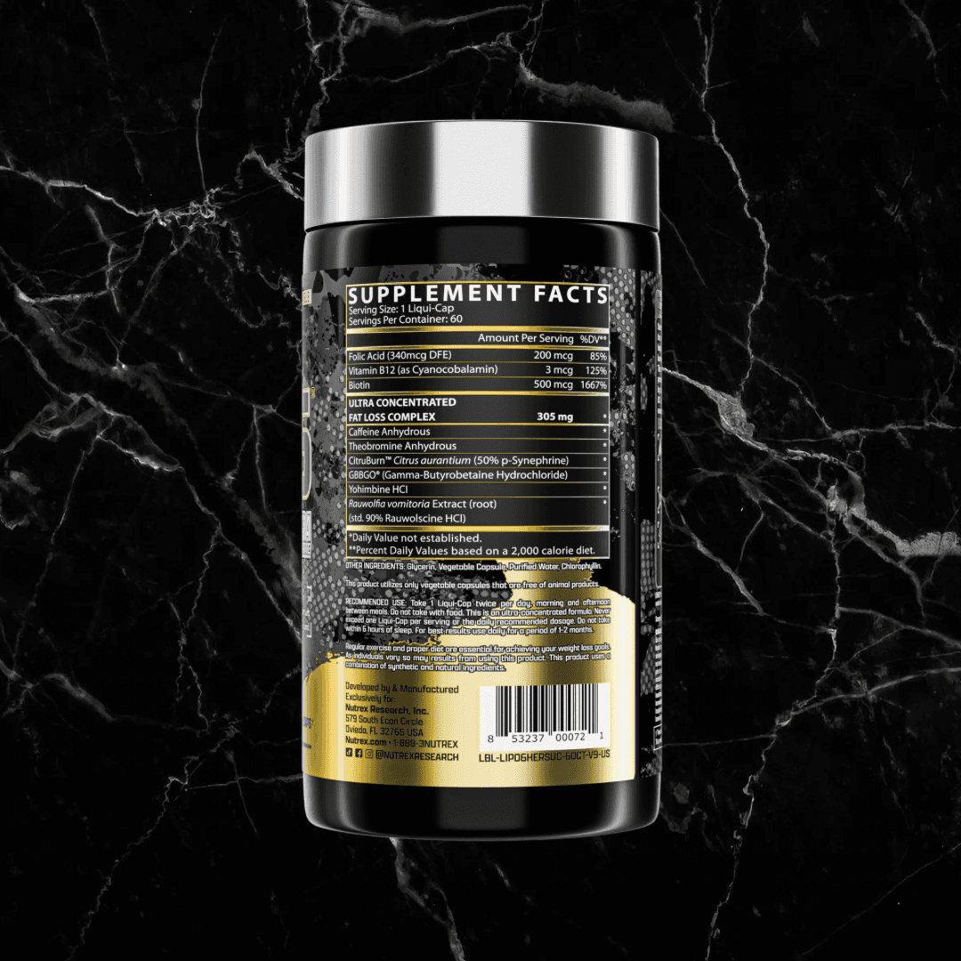 Back label of Nutrex Lipo6 HERS Ultra showing supplement facts and ingredients for this female-focused weight loss supplement.