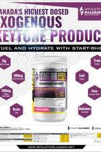 Promotional flyer for Athletic Alliance Start-BHB, highlighting Canada's highest dosed exogenous ketone product for hydration, energy, and endurance.