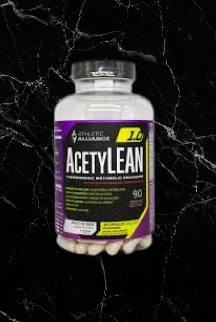 Athletic Alliance AcetyLEAN Metabolic Enhancer bottle with 90 capsules, designed to boost metabolism and support fat burning for fitness goals.