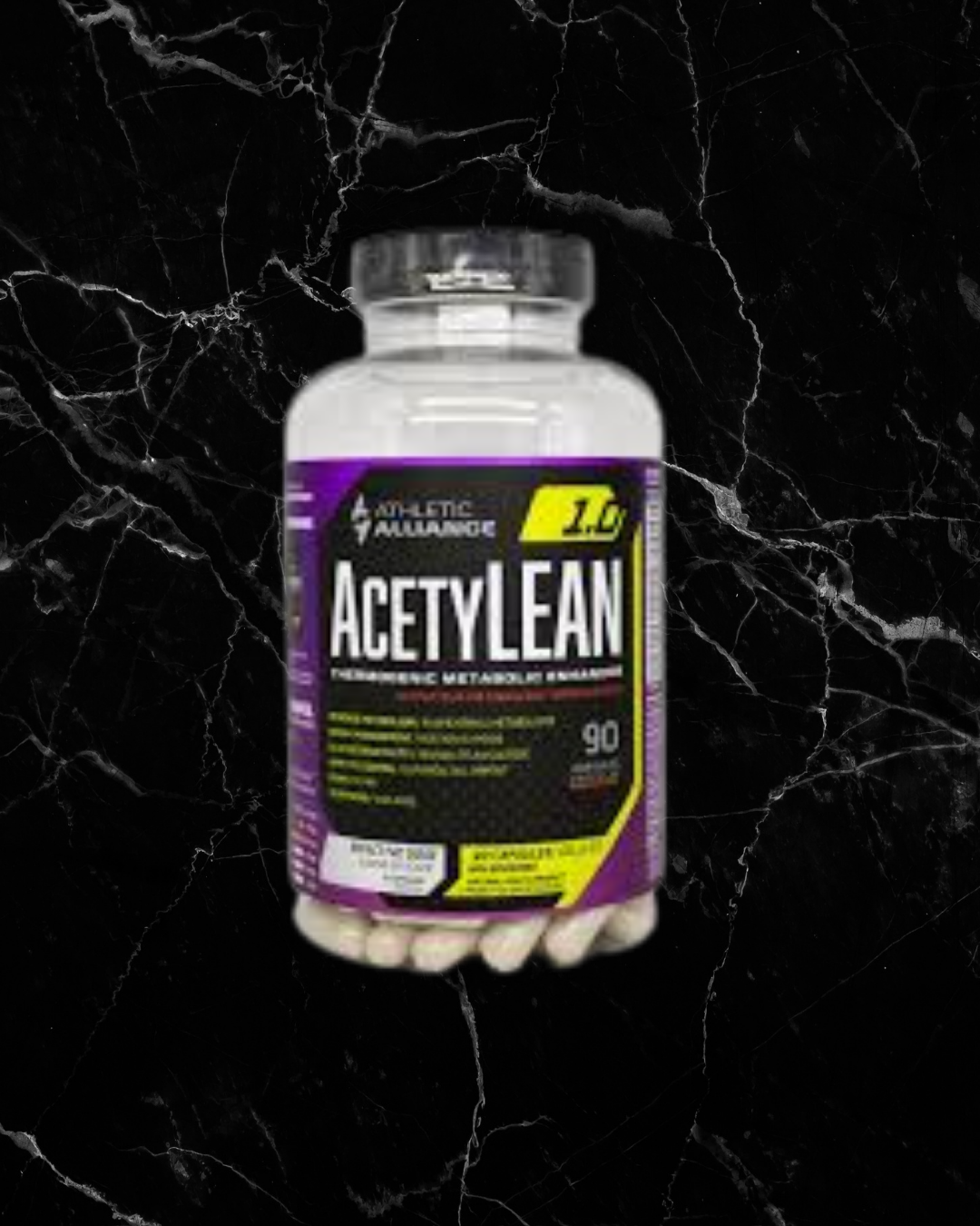 Athletic Alliance AcetyLEAN Metabolic Enhancer bottle with 90 capsules, designed to boost metabolism and support fat burning for fitness goals.