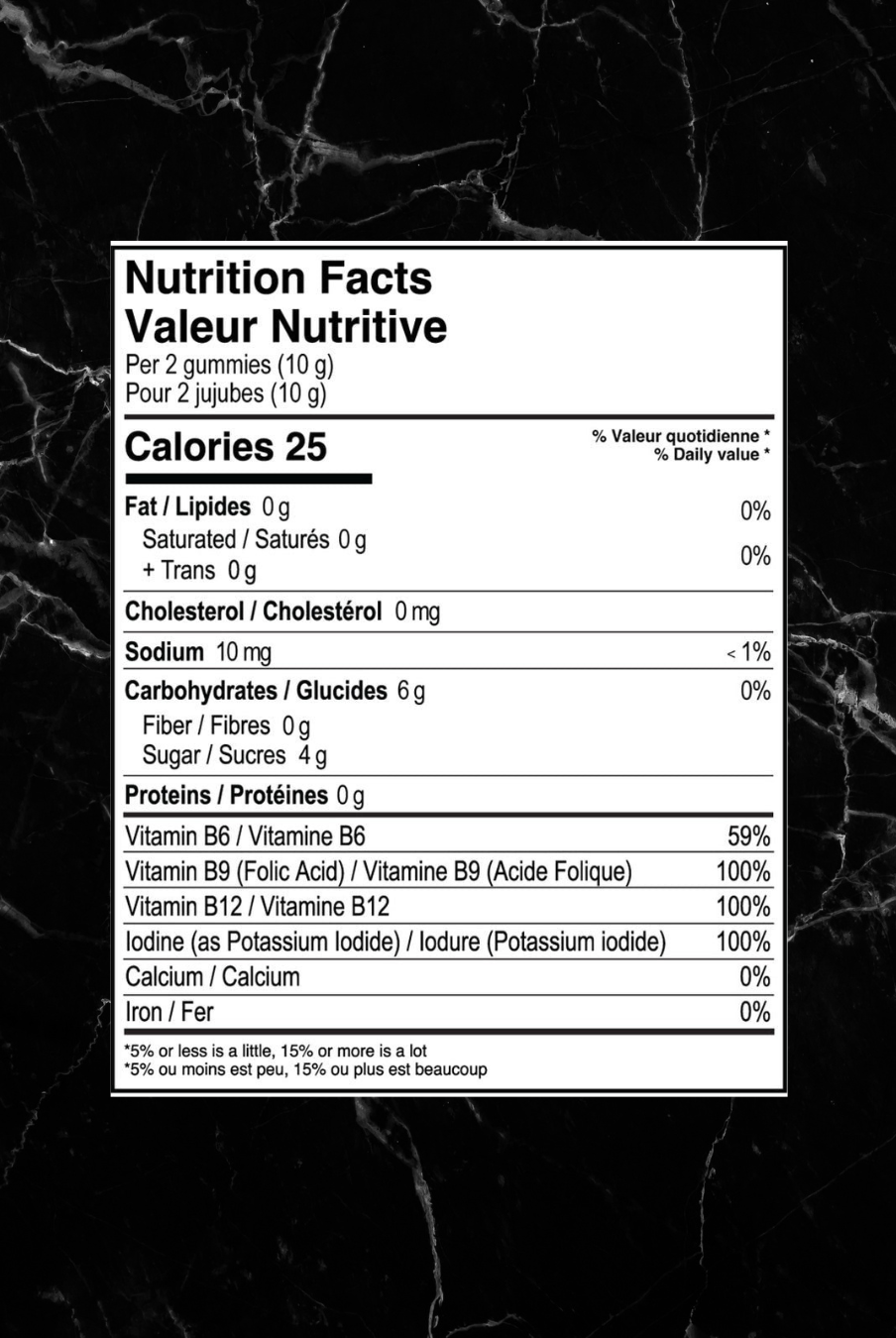 Nutrition facts label for Believe Supplements - Apple Cider Vinegar Gummies showing B vitamins, low calories, and no fat or sugar content.