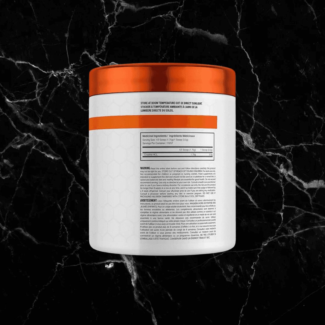 Back label of Ballistic Creatine HCL showing supplement facts and ingredients for fitness and muscle recovery support.