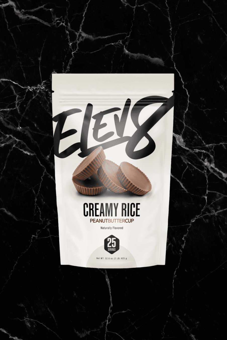ELEV8 Creamy Rice Peanut Butter Cup flavor, gluten-free energy snack with 25 servings for athletes and active lifestyles.