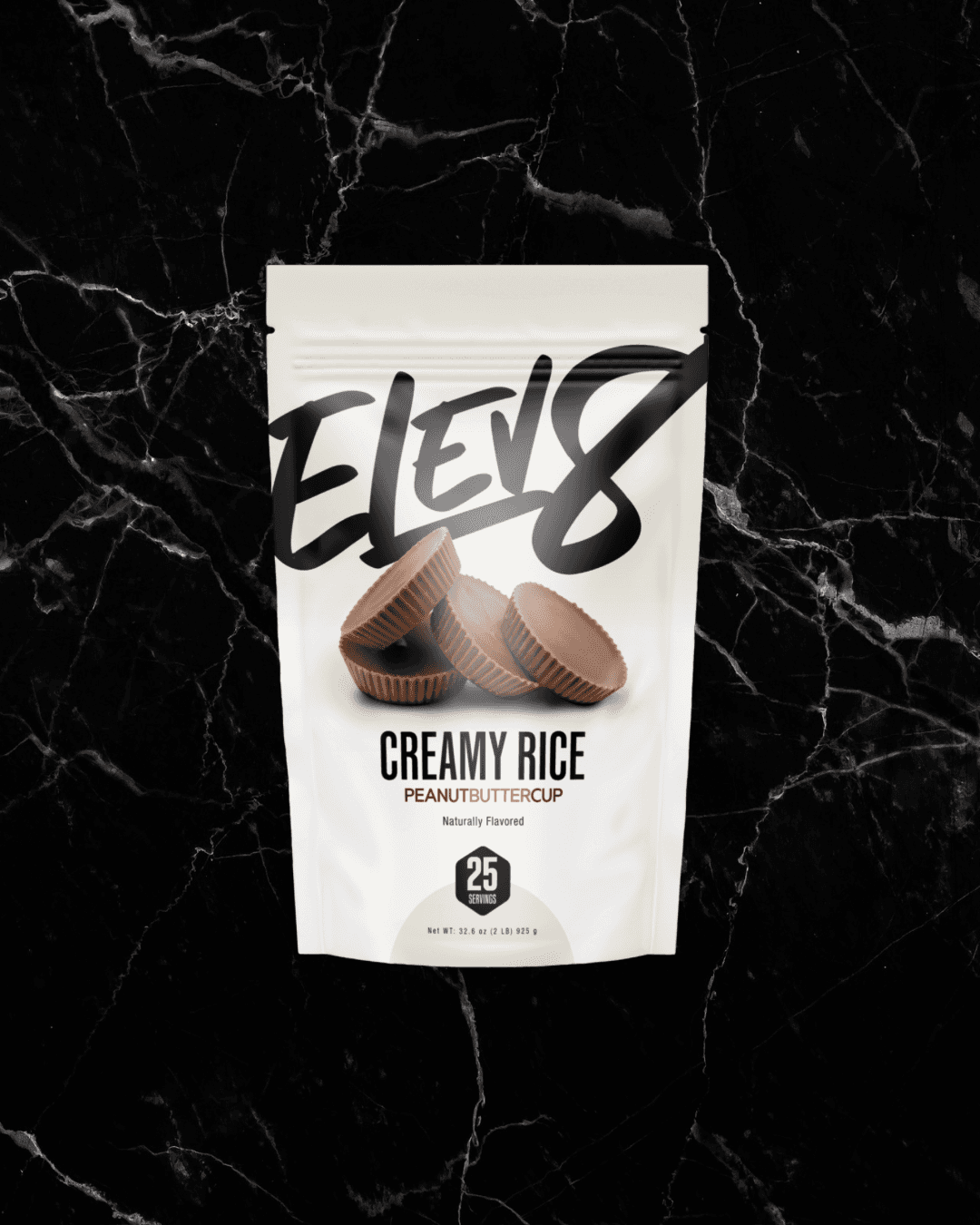 ELEV8 Creamy Rice Peanut Butter Cup flavor, gluten-free energy snack with 25 servings for athletes and active lifestyles.