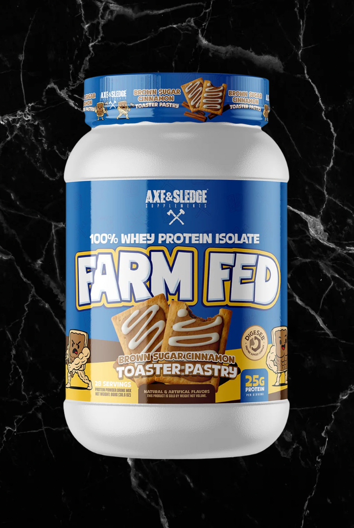 Farm Fed Protein - Pure Isolate Powerhouse in Brown Sugar Cinnamon Toaster Pastry flavor with 25g protein per serving, low carb and non-GMO.