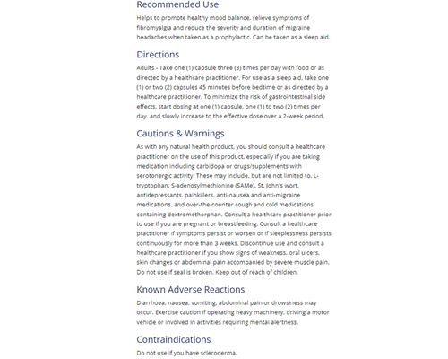 5-HTP 100 supplement usage instructions and warnings