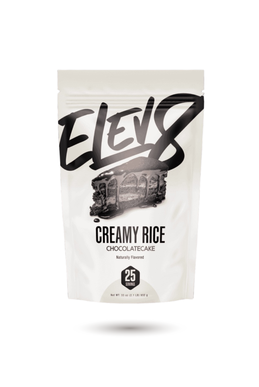 ELEV8 Creamy Rice Snack Chocolate Cake flavor with bold packaging. High-carb, easy-digest option for active nutrition and energy support.