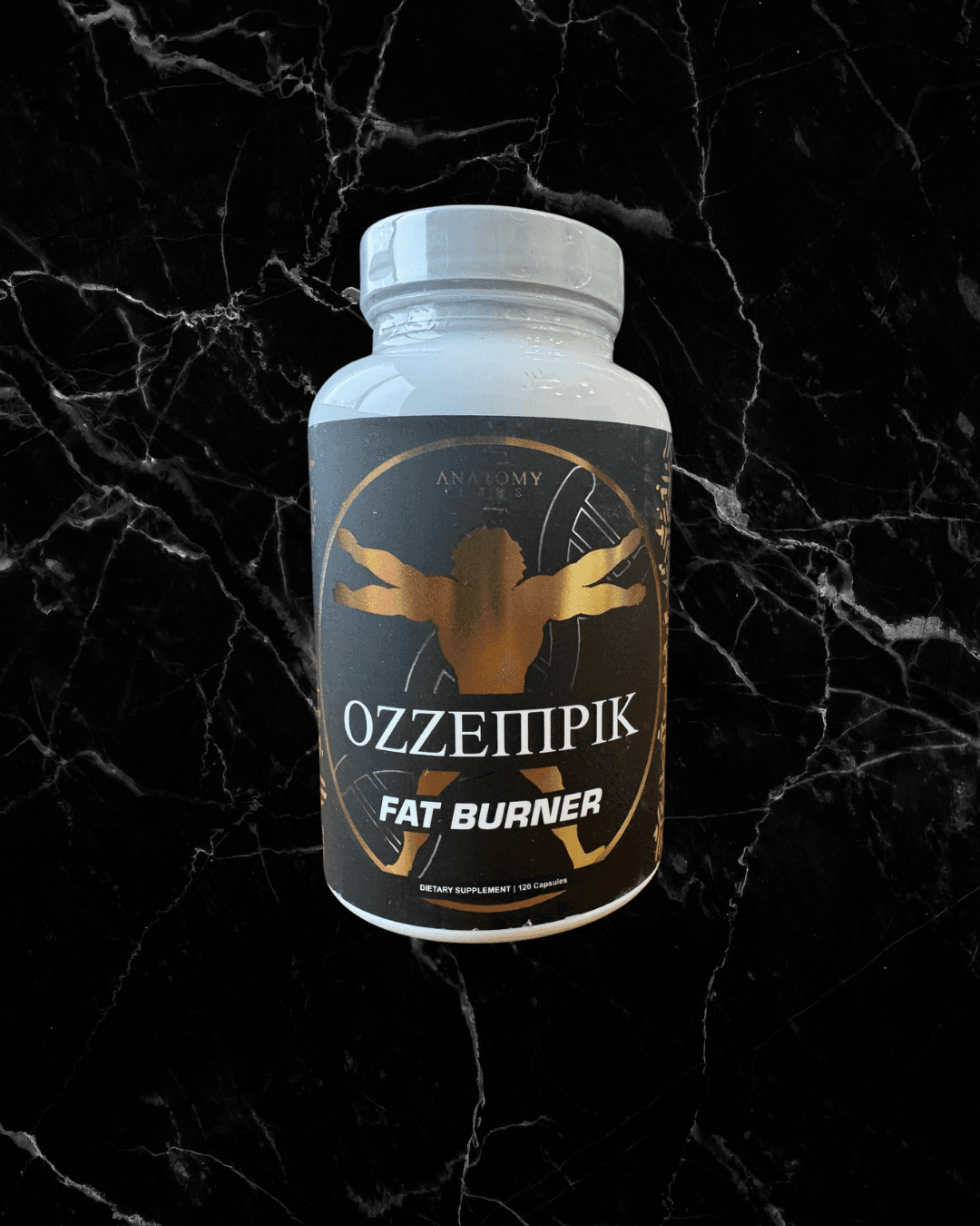OZZEMPIK Anatomy Labs fat burner supplement bottle with black and gold label design, designed to boost metabolism and energy levels.