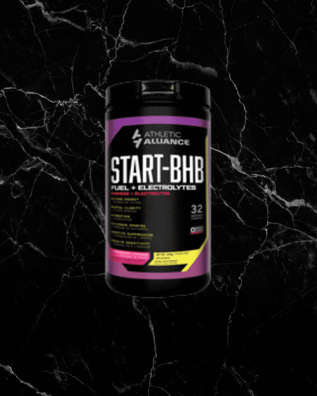 Athletic Alliance Start-BHB Strawberry Lemonade keto energy supplement with electrolytes, designed to boost energy and hydration during ketosis.