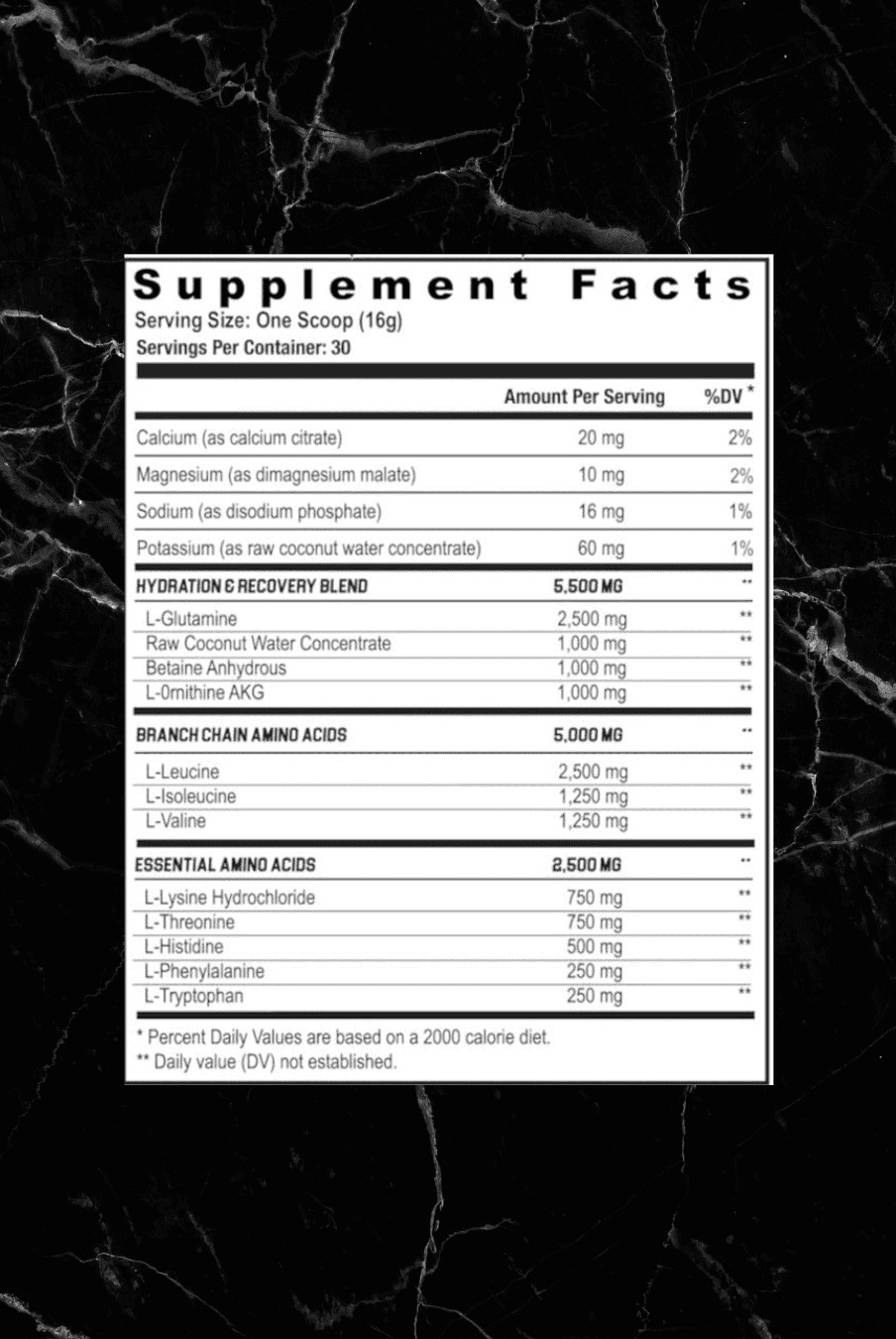 Supplement facts label of Axe & Sledge The Grind ICEE Cherry showing EAAs, BCAAs, electrolytes, and hydration ingredients per 16g serving.