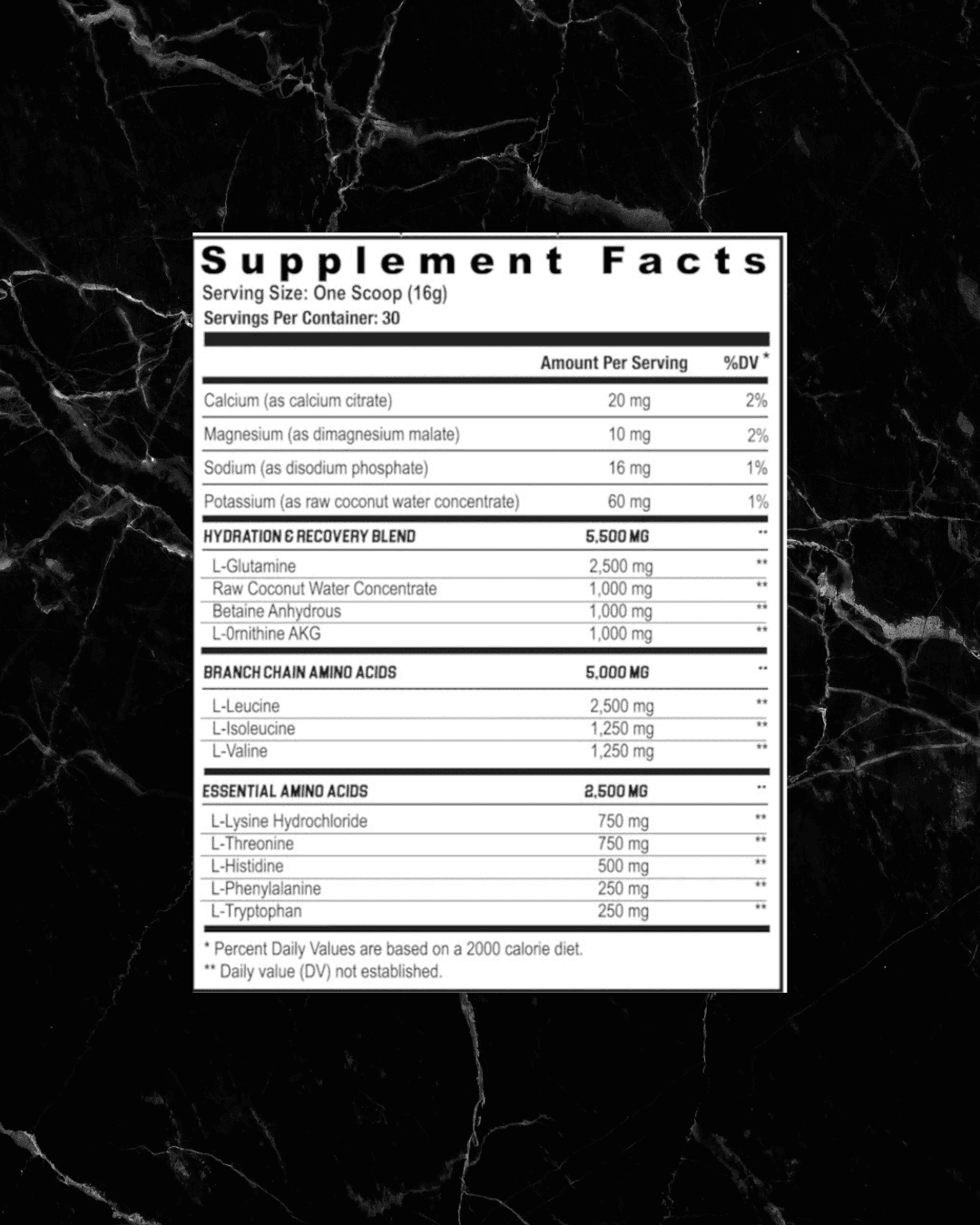 Supplement facts label of Axe & Sledge The Grind ICEE Cherry showing EAAs, BCAAs, electrolytes, and hydration ingredients per 16g serving.