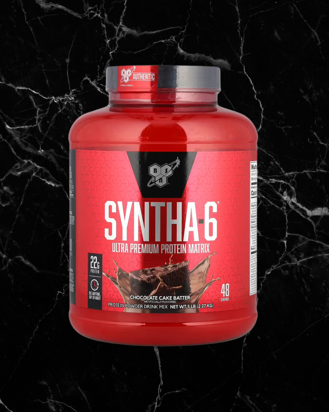 BSN SYNTHA-6 Protein Powder Chocolate Cake Batter flavor, 48 servings with 22g protein per scoop, premium whey blend for fitness nutrition.