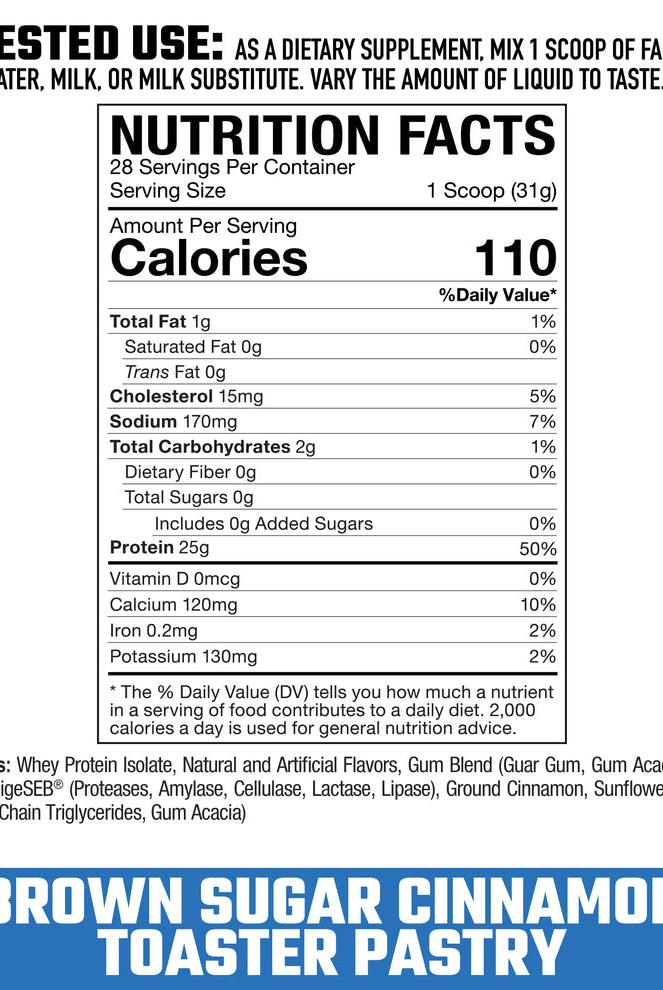 Farm Fed Protein - Pure Isolate Powerhouse in Brown Sugar Cinnamon Toaster Pastry flavor with 25g protein, low carb, and digestive enzymes per serving.
