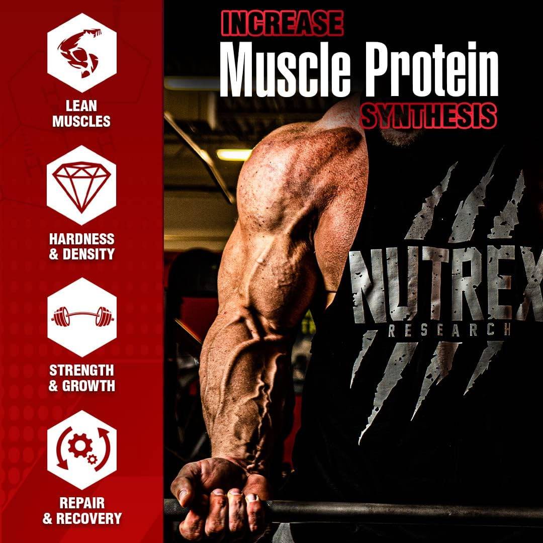 Nutrex Hardcore Anabol Supplement ad showing muscular athlete with benefits like lean muscle, strength, and recovery. Boosts protein synthesis.
