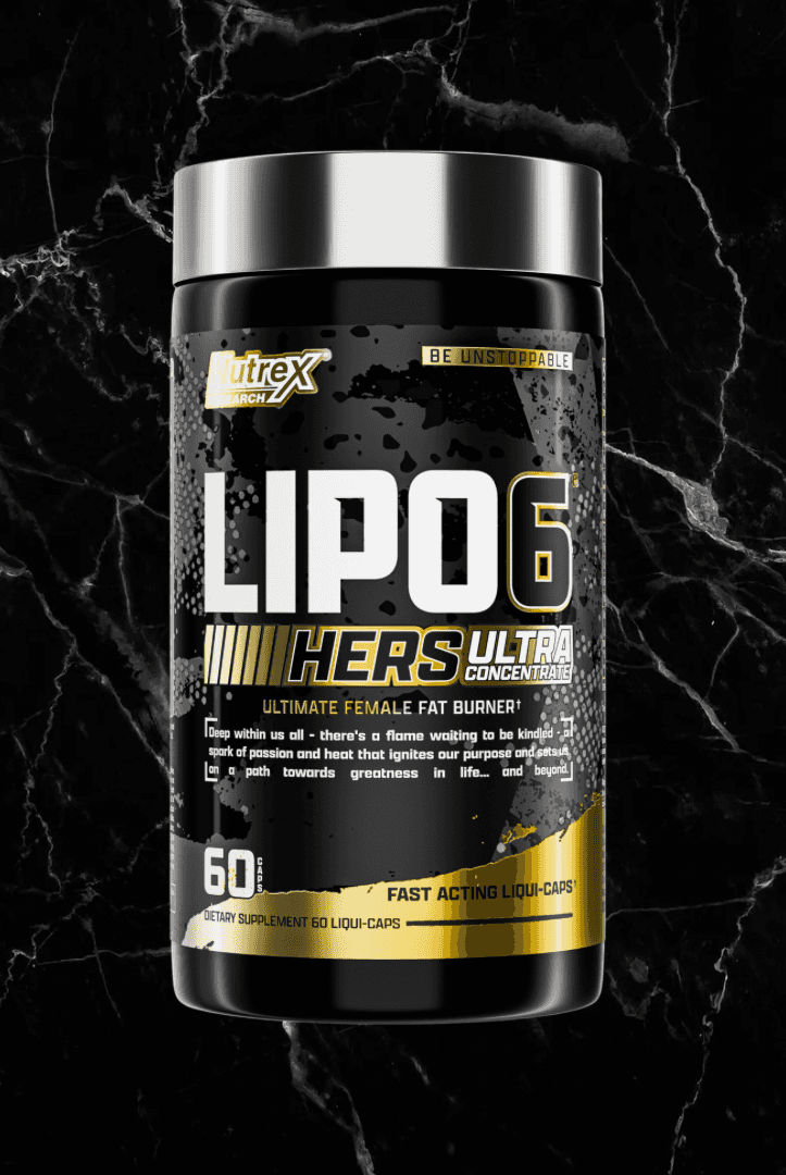 Nutrex Lipo6 HERS Ultra weight loss supplement bottle with 60 servings, designed for women’s fat burning and metabolism support.