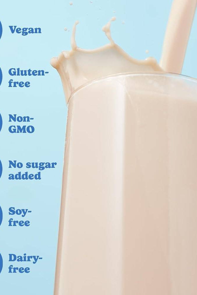 goodprotein shake benefits including vegan, gluten-free, non-GMO, no sugar added, soy-free, and dairy-free, shown with a creamy vanilla shake.