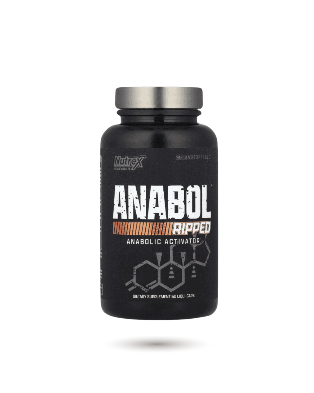 Nutrex Anabol Ripped 60 Servings supplement bottle front view. Fitness enhancer for muscle growth, energy, and recovery support.