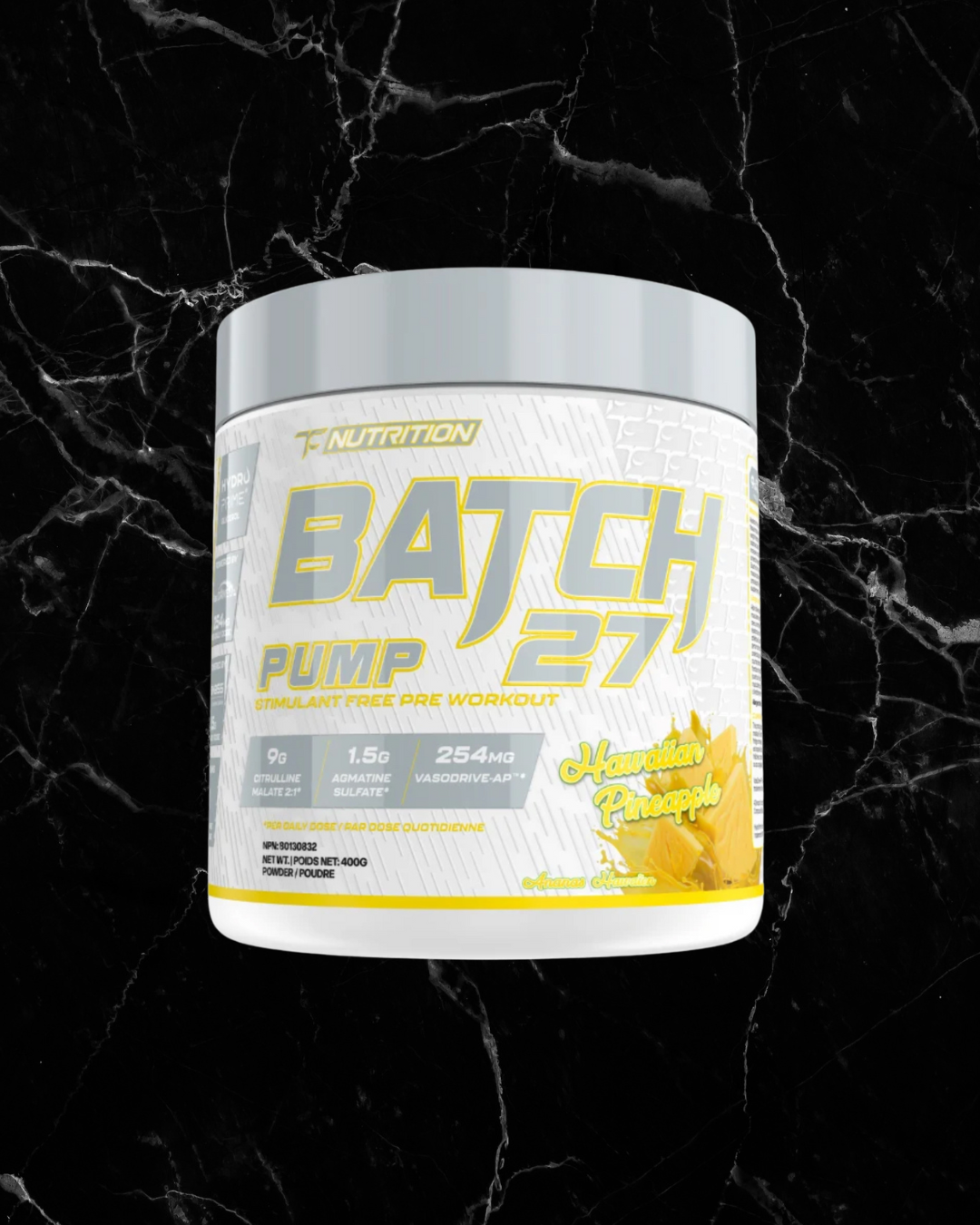 TC Nutrition Pump - Non Stim Hawaiian Pineapple flavor pre-workout. Delivers powerful muscle pumps and hydration without caffeine or stimulants.