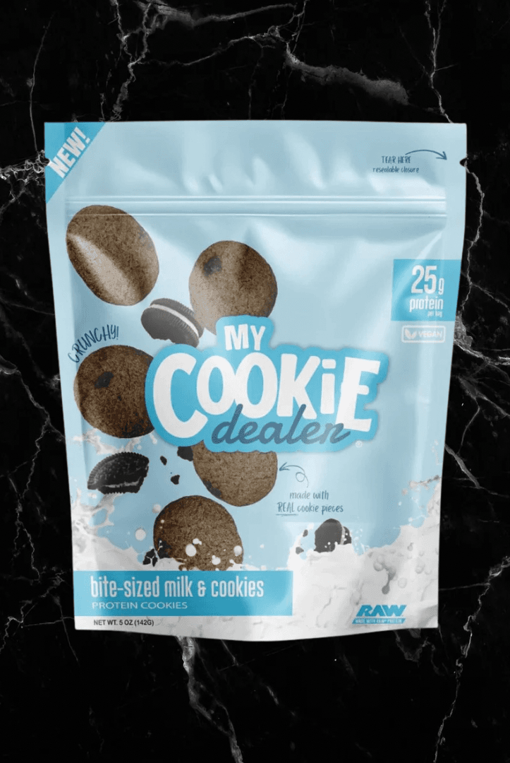Bite-Sized Protein Cookies - My Cookie Dealer milk & cookies flavor with real cookie pieces and 25g protein per bag. Perfect for nutritious snacking.
