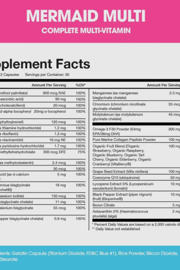 Obvi Mermaid Multi-Vitamin supplement facts